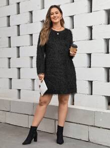 SHEIN LUNE Hơn Chất rắn 	
Fuzzy Đầm - màu đen - Xem 3