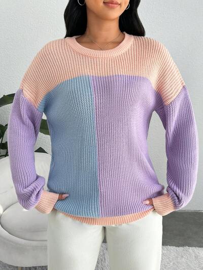 Plus Color Block Drop Shoulder Sweater