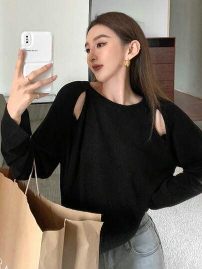 純色 2 合 1 鏤空T恤