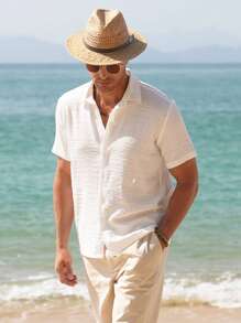 男士夏威夷纯色纽扣衬衫