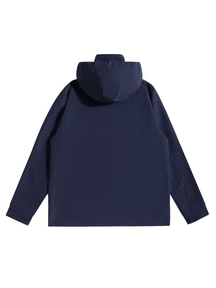 Men's Loose Fit Drawstring Hooded Zip Up Jacket