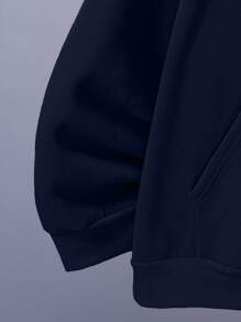 Manfinity Dauomo Men Plus Kangaroo Pocket Drawstring Thermal Lined Hoodie - Navy Blue - View 5
