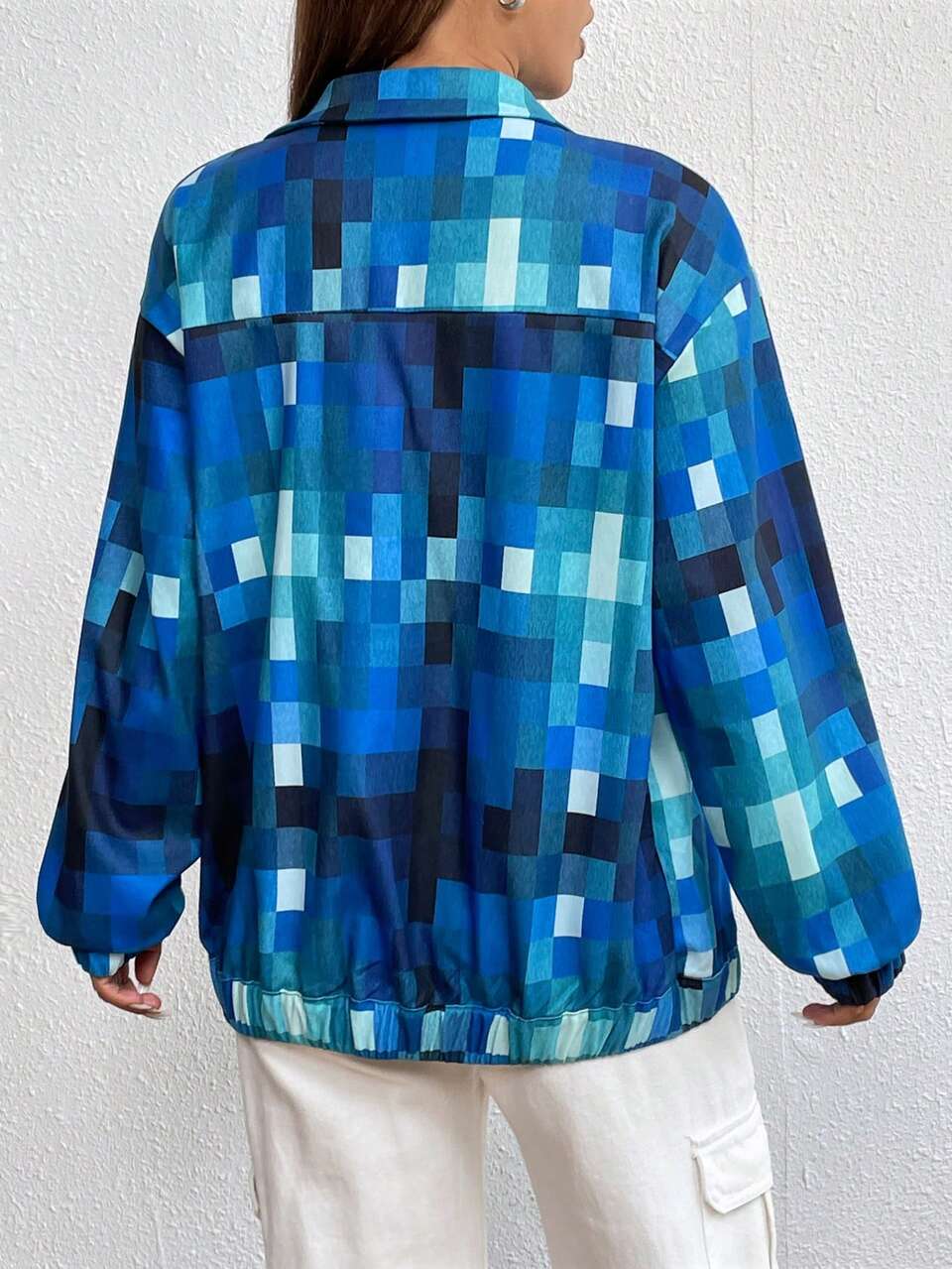 Geo Print Drop Shoulder Flap Pocket Jacket