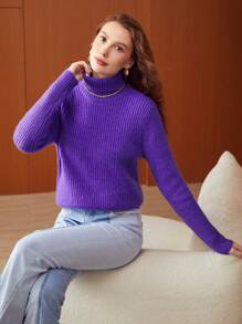 MOTF PREMIUM 羊駝毛羊毛混紡高領針織毛衣 - 紫羅蘭色 - 查看 2