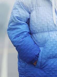 Manfinity Hypemode Oversized Men's Ombre Drop Shoulder Hooded Padded Coat With Zipper - Blue and White - View 3