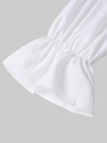 SHEIN Unity Blusa peplum de cuello cuadrado con nudo delantero - Blanco - Ver 7