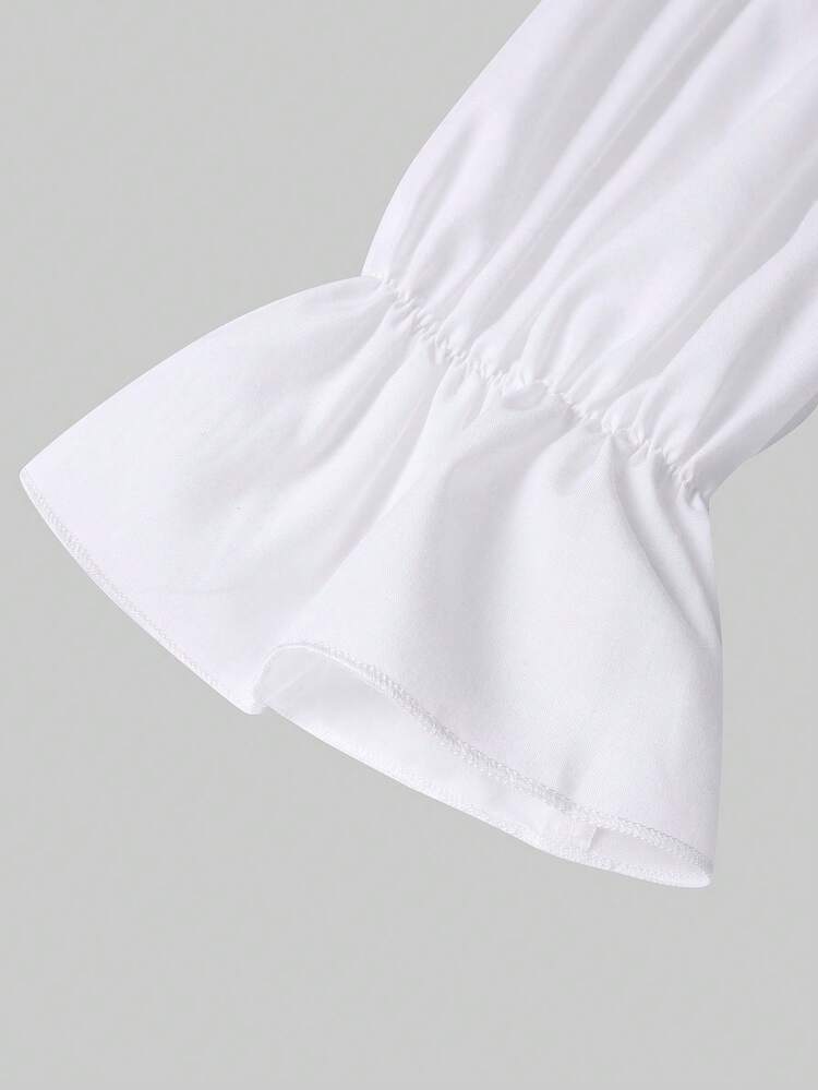 SHEIN Unity Cổ vuông Nút phía trước Áo sơ mi Peplum - trắng - Xem 7