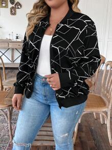 SHEIN LUNE Hơn In Toàn bộ Áo khoác bomber - màu đen - Xem 1