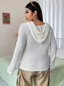 SHEIN Unity Pull tricoté côtelé unicolore, pull-over tricoté pour l'automne et l'hiver - Blanc - Voir 2
