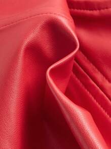 SHEIN MOD Solid PU Leather Bandana Hem Tube Top - Red - View 3