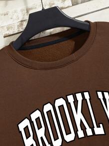 Manfinity Dauomo 男士字母图案保暖内衬卫衣，秋冬款 - 巧克力棕 - 查看 6