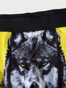 Hombres Calzoncillos boxer con estampado de lobo - Amarillo - Ver 3