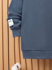 SHEIN Tween Boy Letter Patched Thermal Lined Pullover & Sweatpants - Dusty Blue - View 4