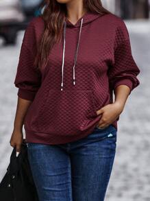 Calvaya Sudadera con bolsillo tipo canguro, hombros caídos y cordón ajustable, talla grande - Burdeos - Ver 3