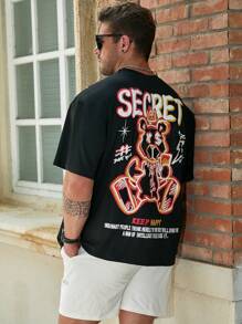 Manfinity EMRG Nam Plus Đồ họa hoạt hình và khẩu hiệu Áo thun - màu đen - Xem 6