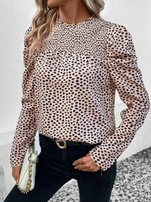 SHEIN LUNE Dalmatian Print Gigot Sleeve Blouse - Multicolor - View 6