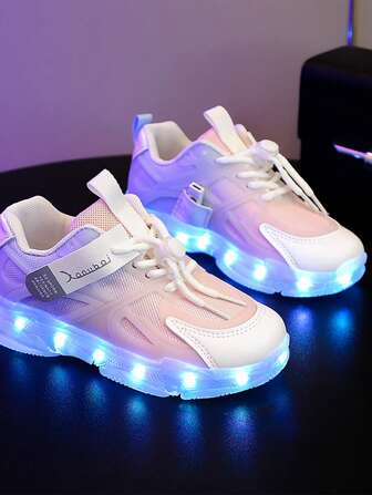 GUANGLAN USB 充电 LED 彩虹发光网眼透气休闲运动鞋，适合儿童/儿童/幼儿男孩/女孩，适合跳舞、跑步、街舞、派对、表演，四季皆宜