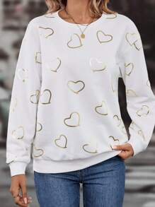 SHEIN LUNE Sweat-shirt Imprimé Cœur Épaule tombante