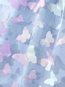 Tween Girl Butterfly Appliques Mesh Hem Halter Dress,Holiday,Summer,Travel - Blue - View 9