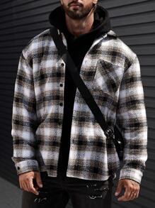 Manfinity Homme Veste chemise oversize à imprimé à carreaux avec détail de poche pour homme - Multicolore - Voir 3