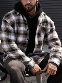Manfinity Homme Veste chemise oversize à imprimé à carreaux avec détail de poche pour homme - Multicolore - Voir 4