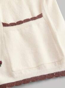 SHEIN MOD Floral Embroidery Contrast Binding Dual Pocket Vest Cardigan Without Blouse - Apricot - View 3
