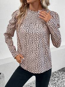 SHEIN LUNE Dalmatian Print Gigot Sleeve Blouse - Multicolor - View 4