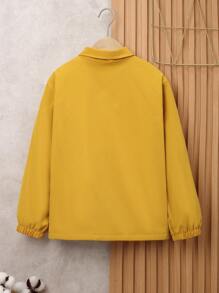 SHEIN 男大童1入組字母圖案半拉鏈加絨內裏外套 - 芥末黃 - 查看 2