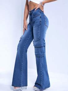 SHEIN ICON Jeans de pierna amplia con bolsillo lateral con solapa