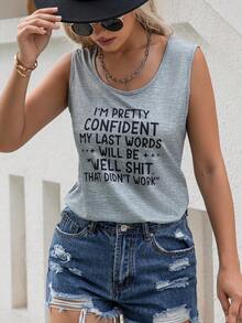 SHEIN LUNE Slogan Graphic Tank Top - Grey - View 5