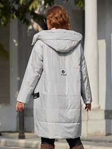 Astrid Plus Size Zip Up Drawstring Hooded Padded Coat - Beige - View 2