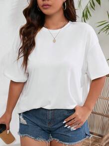 INAWLY Plus Solid Round Neck Tee