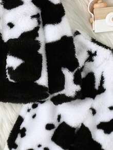 SHEIN 男嬰奶牛圖案口袋貼布法蘭絨睡衣套裝 - 黑與白 - 查看 6