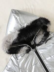 SHEIN 男童毛绒装饰连帽棉服大衣