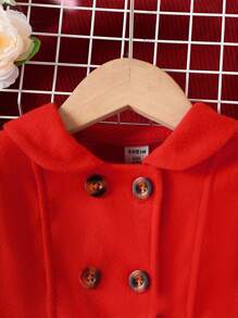 Baby Girl Leopard Pattern Double Breasted Coat & Hat - Red - View 3