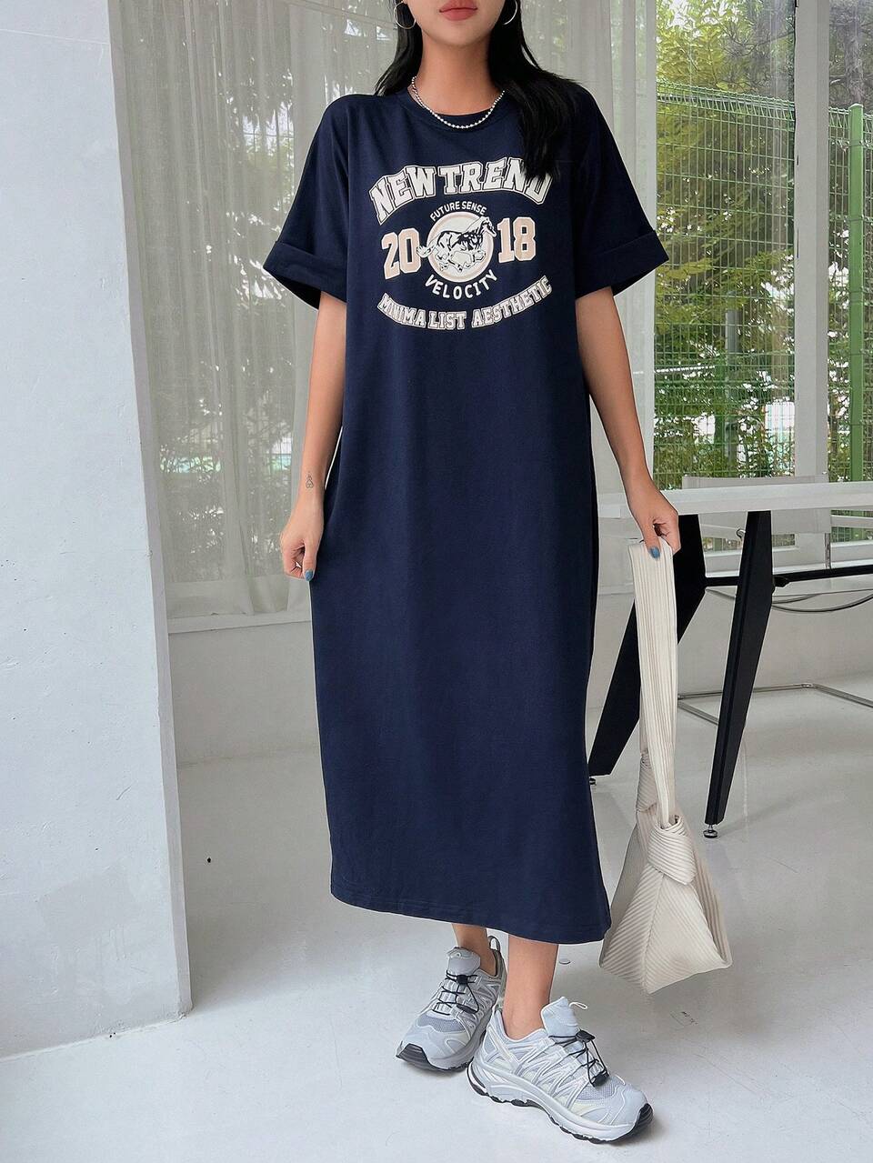 Letter Graphic Drop Shoulder Tee Dress Sundress Maxi Dress