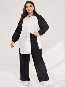 Mulvari Hơn Đồ họa Chữ cái Tay Raglan Áo sơ mi & Quần ống rộng - màu đen - Xem 3