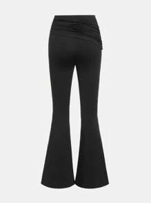 Teen Girl Ruched Front Flare Leg Trousers - Black - View 2