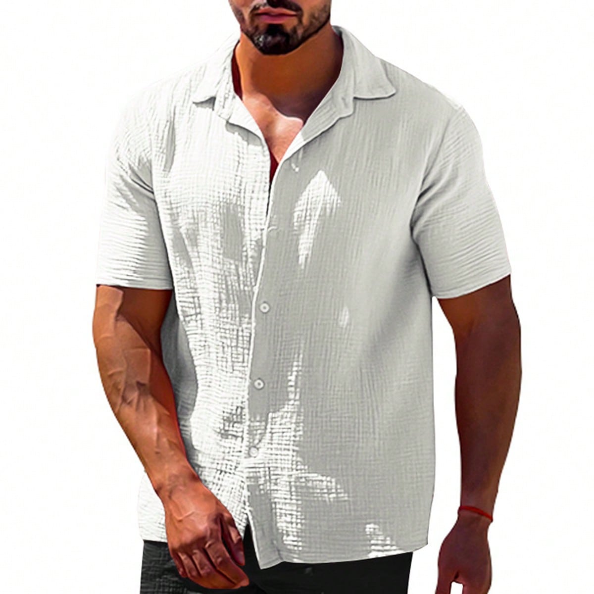 Camisa de botones sólida hawaiana para hombre