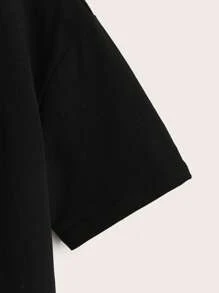 SHEIN 黑色針織圓領Tween男孩時尚休閒字母印花T恤 - 黑色 - 查看 3