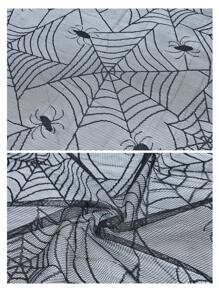1Pc Halloween Lace Spider Web Table Runner, Black Mesh Tablecloth, Party Festival Table Decoration - Black - View 5