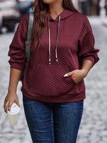 Calvaya Sudadera con bolsillo tipo canguro, hombros caídos y cordón ajustable, talla grande - Burdeos - Ver 1
