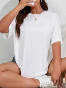 INAWLY Plus Solid Round Neck Tee