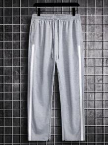 Manfinity Hypemode Loose Fit Men's Contrast Color Side Seam Joggers With Adjustable Waistband Long Drawstring Sweat Pant Going Out Casual Dad And Me