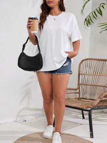 INAWLY Plus Solid Round Neck Tee