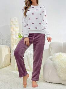 Conjunto de pijama / pijama de franela con estampado de corazón