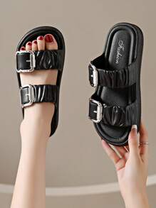 Giày sandal đế mềm thời trang nữ - Đen, giày sandal đế bằng hở mũi chống trượt thoải mái mới cho chuyến du lịch ngoài trời mùa hè - màu đen - Xem 1