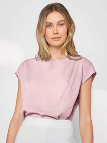 BizChic Solid Batwing Sleeve Satin Blouse