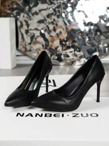 经典黑色优雅尖头细高跟女式正装鞋，高端奢华设计，适合万圣节、婚礼、派对、春夏秋冬，百搭舒适 - 黑色 - 查看 3