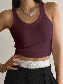 DAZY Top tank unicolor tejido de canalé - Morado Violeta - Ver 2